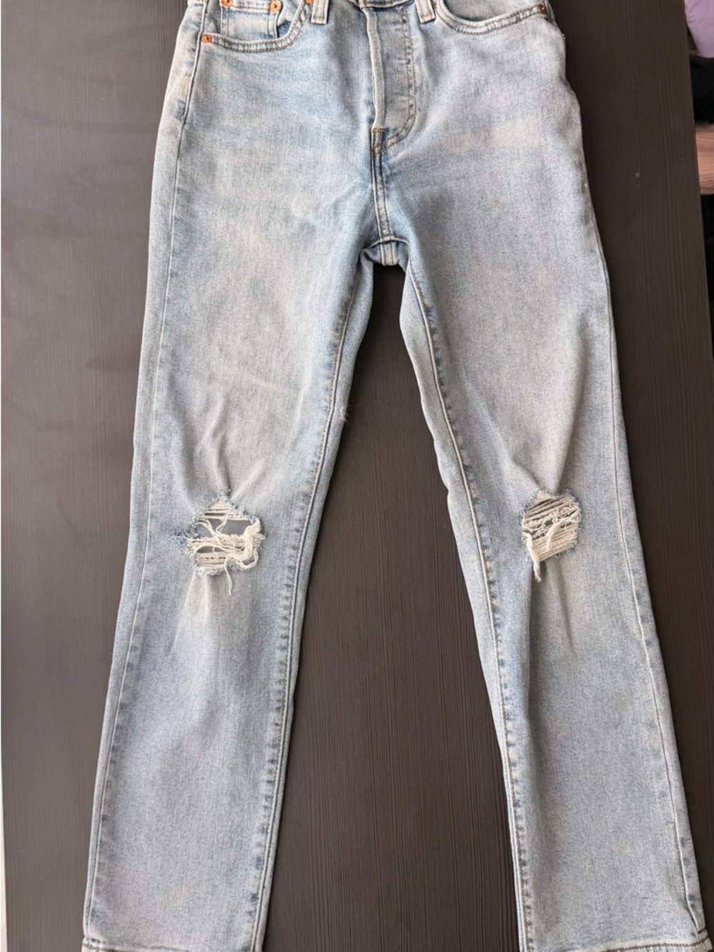 Levi's Light Blue Wedgie Straight Women's Jeans with Knee Distress